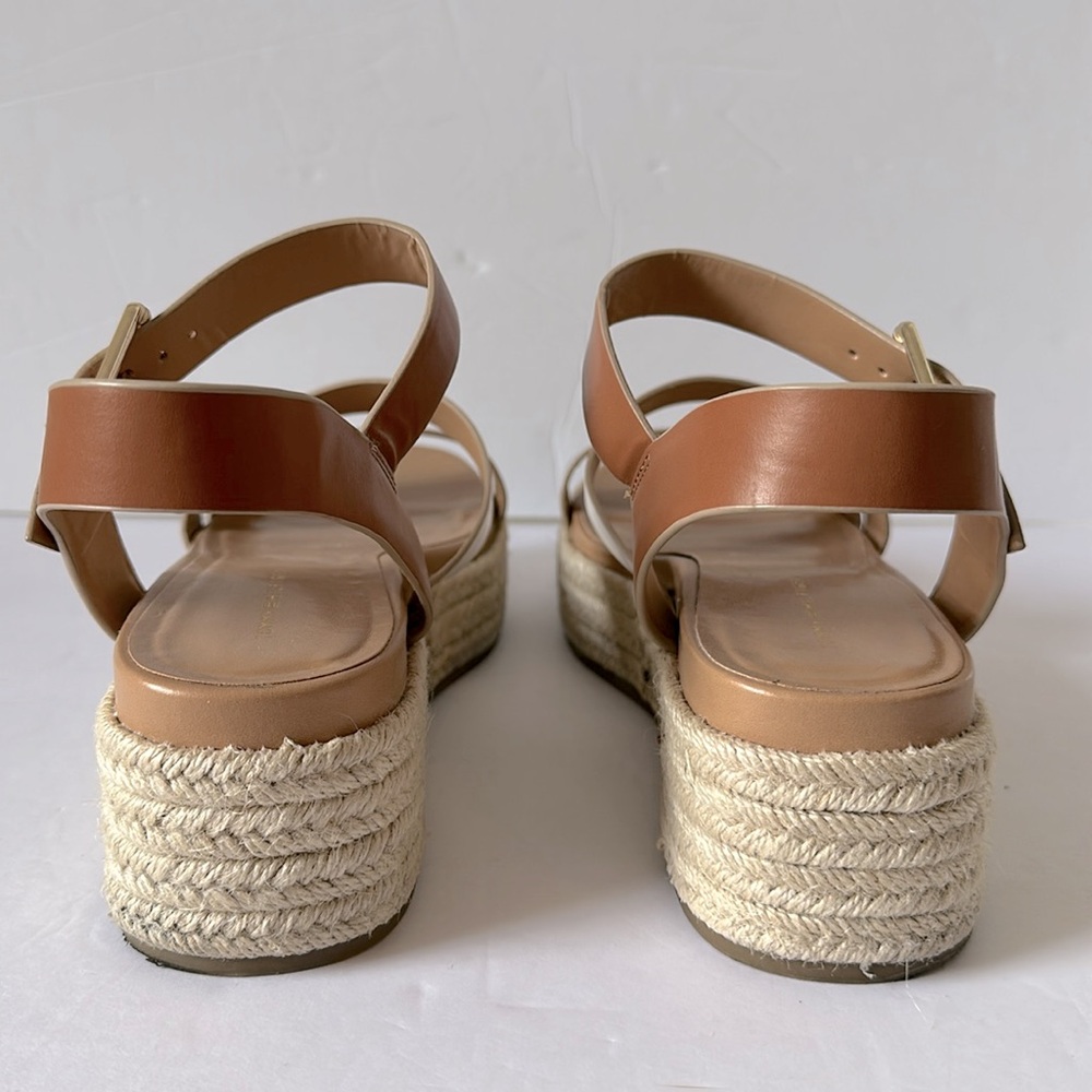 Tommy Hilfiger Espadrille Wedge Sandals 8.5 Tan Brown Gold White Buckle Logo - Picture 5 of 10